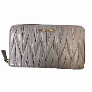 Miu Miu Matelassé Grey Nappa Leather Zip Around Wallet
